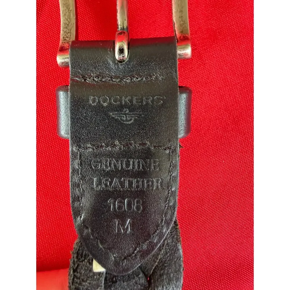 Dockers Genuine Leather Adjustable Black Braided Belt Size M